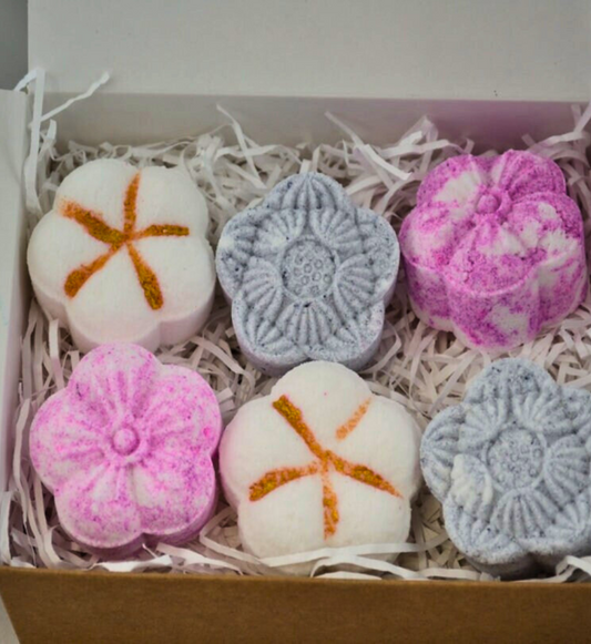 Handmade Shower Bomb Gift Set, 6 Shower Bombs, Sea Mineral and Mimosa, Aqua Blossom and Coral and Twilight Woods, Shower Pamper Gift-0