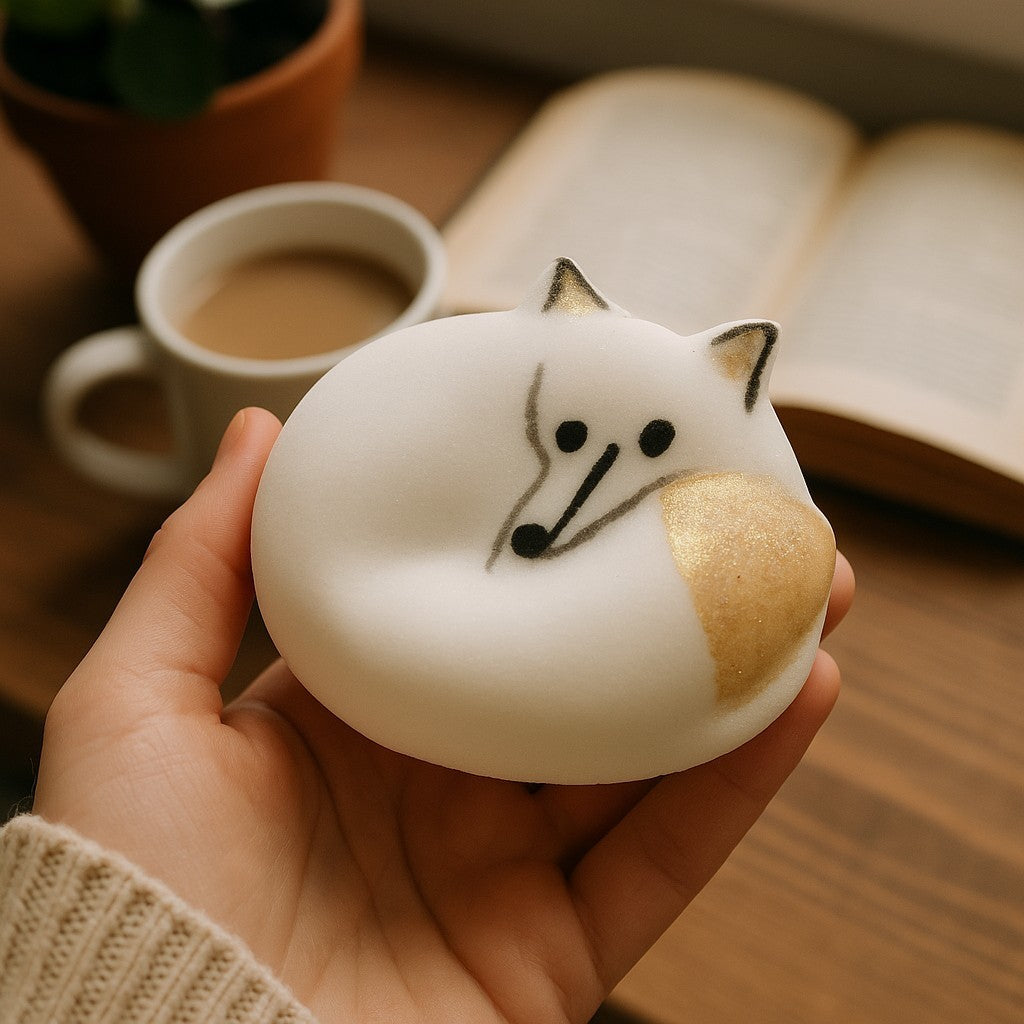 Hello Foxy!  Winter Fox Bath Bomb in White and Gold in Coconut Cream with Apricot Kernel Oil, Handpainted-0