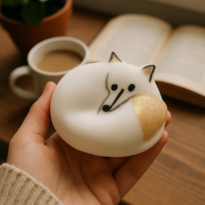 Hello Foxy!  Winter Fox Bath Bomb in White and Gold in Coconut Cream with Apricot Kernel Oil, Handpainted-0